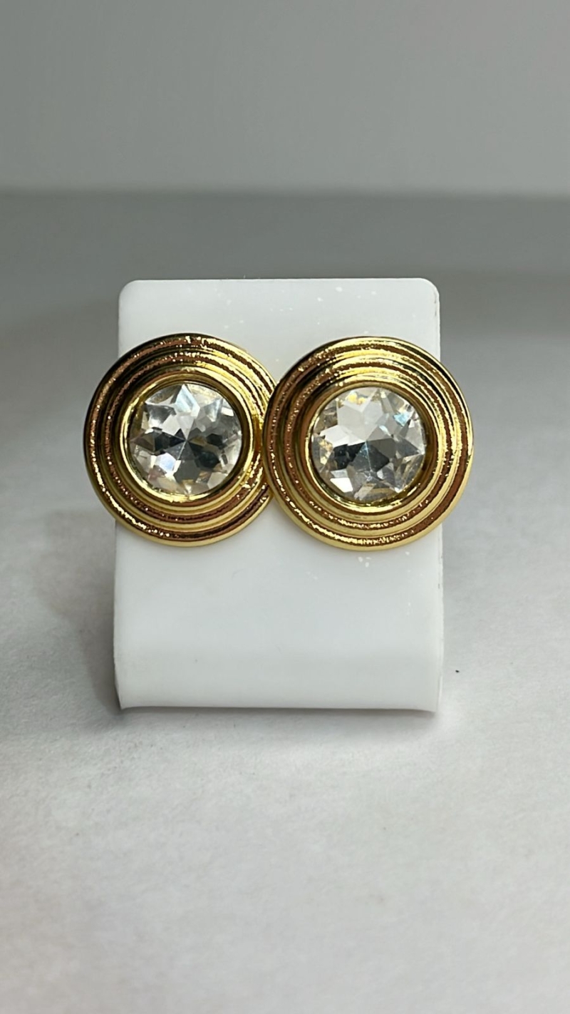 Brinco Botão Dourado com Cristal