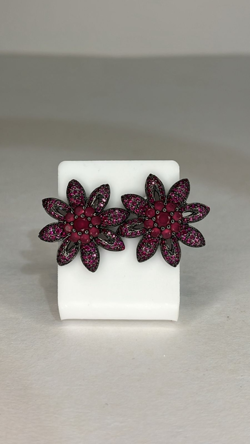 Brinco Flor Zircônias Rosa